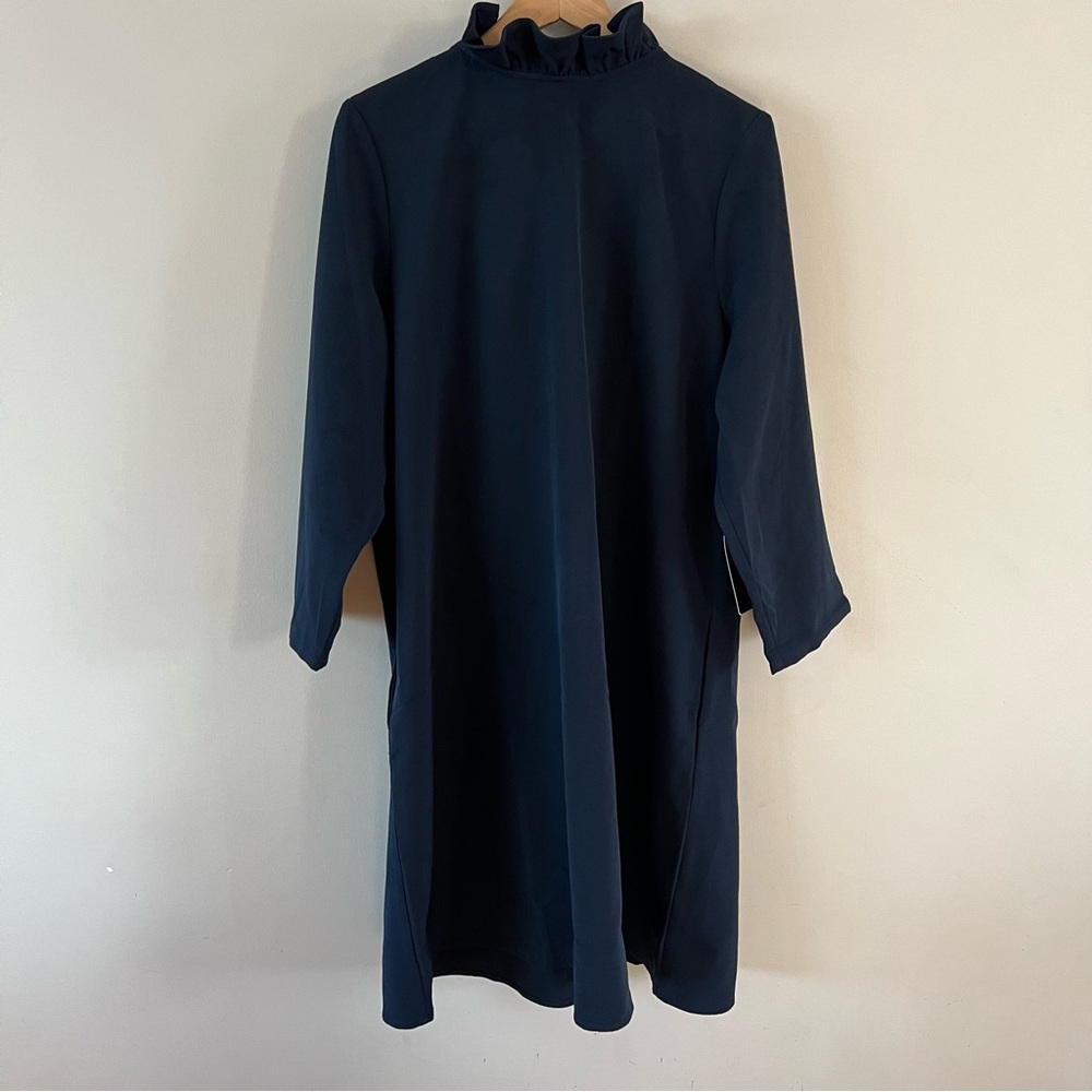 Tuckernuck Daphne swing mini dress Ladies xxl navy blue ruffle neck bow back - Picture 2 of 9